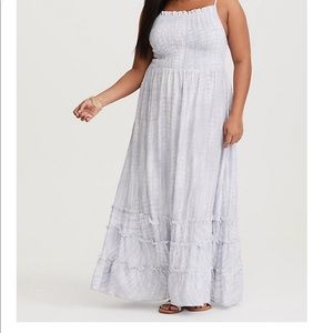 LIGHT BLUE & WHITE TIE-DYE CHALLIS MAXI DRESS